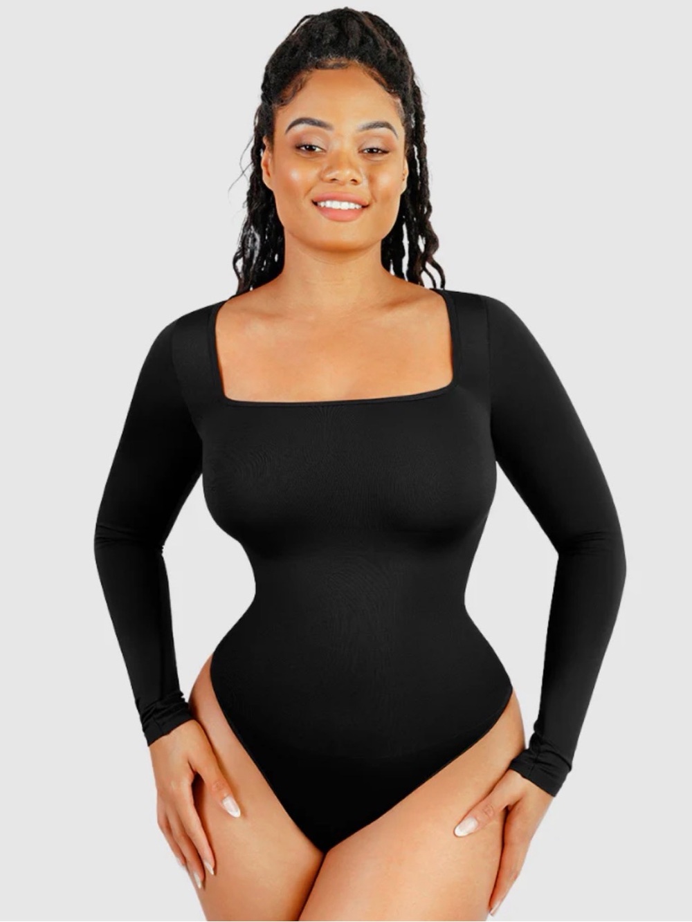Revenge X Body - Shapewear Clothing - Square Neck Long Sleeve Bodysuit in Black